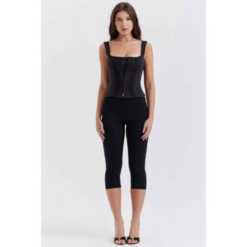 HOUSE OF CB Halima Capri Pants Womens Medium Black Solid Flat Front Side Zip